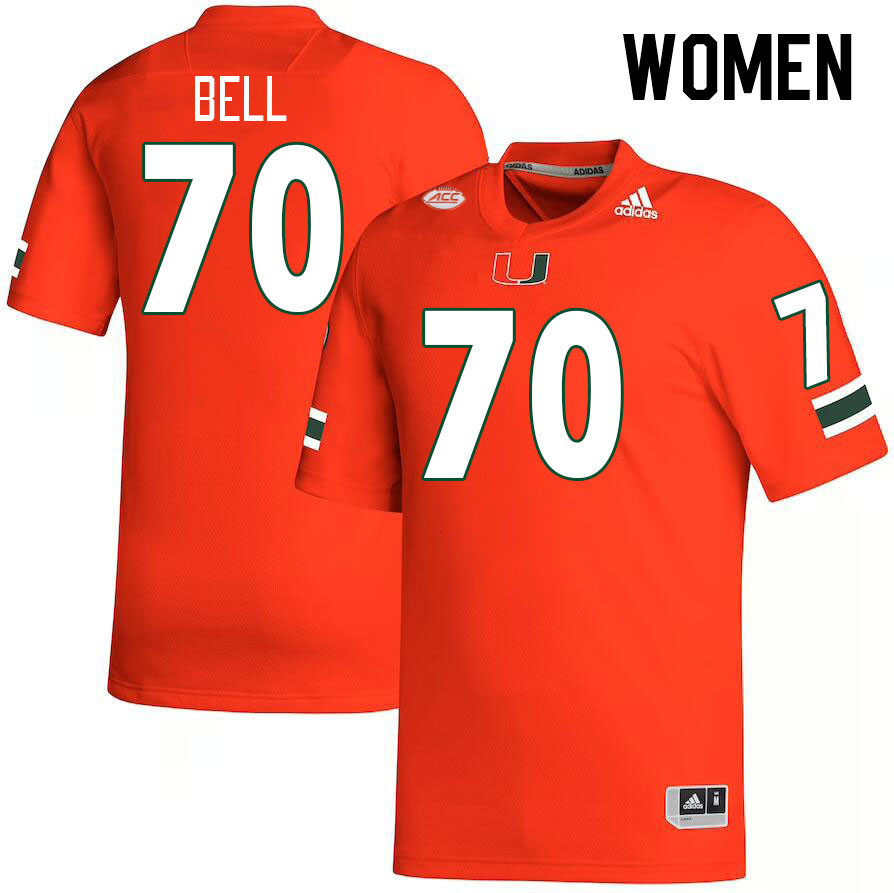 Women #70 Markel Bell Miami Hurricanes College Football Jerseys Stitched-Orange